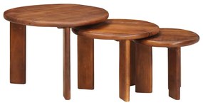 vidaXL Mesas de Café Empilháveis 3 pcs Madeira de manga maciça