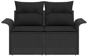 Sofá de Jardim 2 Lugares com Almofadas Preto Polyrattan
