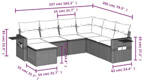 7 pcs conjunto de sofás p/ jardim c/ almofadões vime PE preto