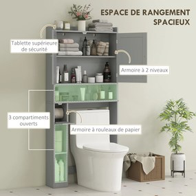 Móvel de casa de banho para colocar sobre o lavatório 80 x 19,5 x 170 cm ou a máquina de lavar roupa, 2 portas, 3 compartimentos, suporte para papel h