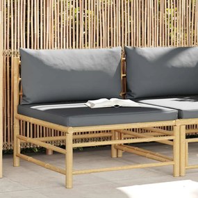 vidaXL Sofá de centro p/ jardim com almofadões cinzento-escuro bambu