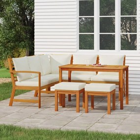 vidaXL 6 pcs conjunto de jantar p/ jardim c/ almofadões acácia maciça
