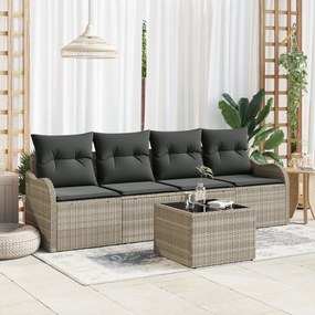 Conjunto de Sofá Jardim vidaXL de 5 Peças com Almofadas Cinzento Claro
