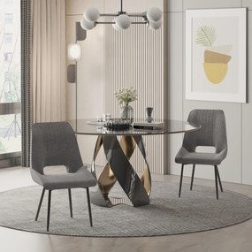 HOMCOM Conjunto de 2 Cadeiras de Sala de Jantar Estofadas em Linho Transpirável com Assento e Encosto Acolchoados Pés de Metal 59,5x50,5x92cm Cinza