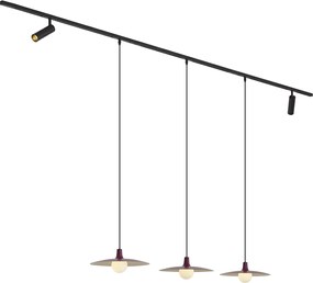 Sistema de iluminação de trilho moderno preto com 2 focos e 3 candeeiros suspensos roxos monofásicos - Slimline Uzzy Panzi