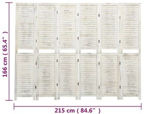 Biombo com 6 painéis 215x166 cm madeira branco antigo