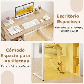 Secretária para computador moderna para escritório em casa 115 x 59 x 75 cm com 5 compartimentos de armazenamento Natural