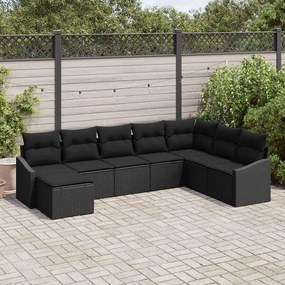 vidaXL Conjunto de Sofás de Jardim com 8 Peças e Almofadas Preto Rattan Sintético
