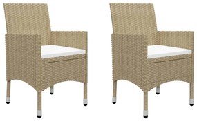 3 pcs conjunto bistrô p/ jardim vime PE e vidro temperado bege