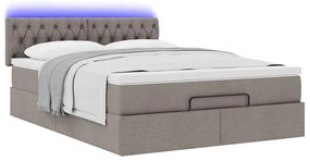 Cama Otomana com Colchão &amp; LEDs Taupe 140x200 cm Tecido