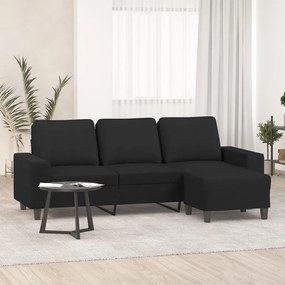 Sofá de 3 lugares com apoio de pés 180 cm tecido preto