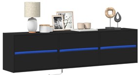 Móvel de parede para TV com luzes LED 180x31x45 cm preto
