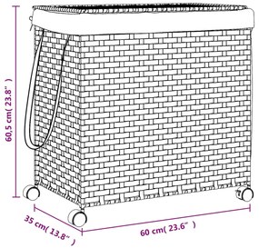 Cesto para roupa suja com rodas 60x35x60,5 cm vime cinzento