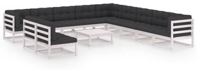vidaXL 12 pcs conj. lounge de jardim c/ almofadões pinho maciço branco