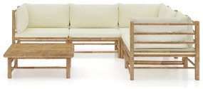 6 pcs conj. lounge p/ jardim em bambu c/ almofadões branco nata