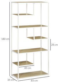 Estante de Armazenamento Estante para Livros com Estrutura de Aço para Escritório Sala de Estar Estúdio 83x34x180cm Carvalho e Branco