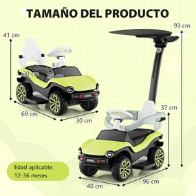 Andarilho bebés de Passeio 3 em 1 Volkswagen com 3 Posições Guiador Ajustável Toldo 96x40x93cm Verde