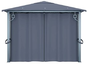 Gazebo c/ cortinas e cordões luzes LED 4x3 m alumínio antracite