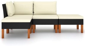 4 pcs conjunto lounge de jardim c/ almofadões vime PE preto