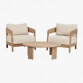 Conjunto De Sala Com 2 Poltronas E Mesa De Centro Em Madeira De Acácia Uleno Marrom Acácia Claro - Sklum