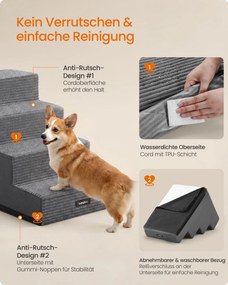 Escada para cães com 4 degraus, em espuma, lavável, cinzento escuro