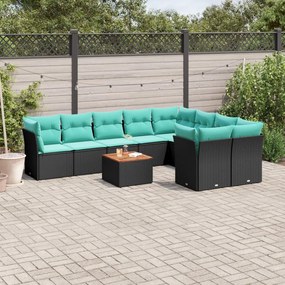 vidaXL 10 pcs conjunto de sofás p/ jardim c/ almofadões vime PE preto