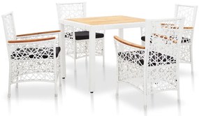 5 pcs conjunto de jantar para exterior vime PE branco