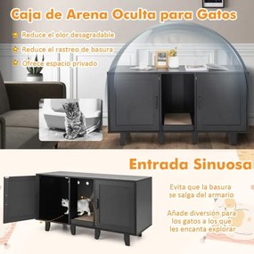 Móvel para gatos para Caixa areia (Não incluida), prancha a para arranhar e patas de madeira removíveis 120 x 52 x 65 cm Preto
