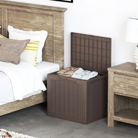 Caixa de armazenamento exterior de 96 L com tampa com fechadura e textura de rattan tecido  56 x 41 x 50,5 cm castanho