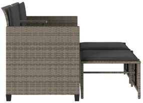 Sofá de jardim de 2 lugares com mesa e bancos vime PE cinzento