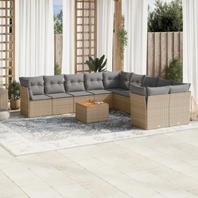 11 pcs conj. sofás jardim c/ almofadões vime PE bege misturado