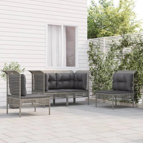 vidaXL 4 pcs conjunto lounge de jardim c/ almofadões vime PE cinzento