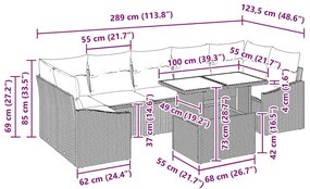 Conjunto de Sofá de Jardim de 8 Peças com Almofadas Marrons em Rattan