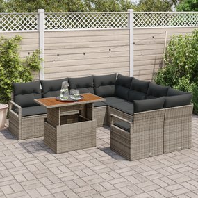 Conjunto de Sofás de Jardim vidaXL de 9 Peças com Almofadas Cinza de P