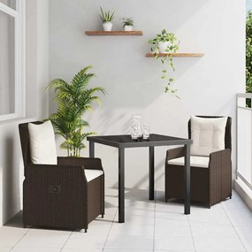Conjunto de Jantar de 3 Peças para Jardim Castanho em Rattan Sintético