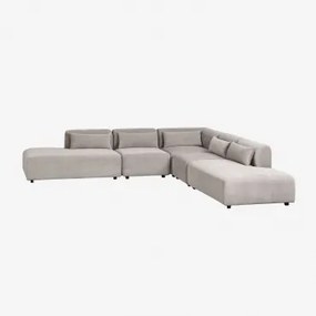 Sofá Modular De Canto Em L De 5 Peças Com Duplo Divã Fogler Bombazina Cinzento Toupeira Claro - Sklum