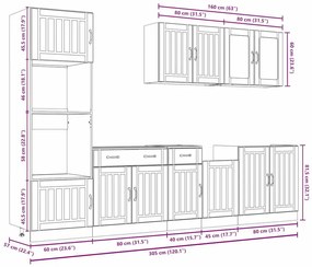 7 peças armário de cozinha conjunto Kalmar branco brilhante