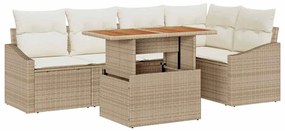Conjunto de jantar de jardim de 6 peças com almofadas bege em rattan s