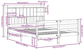 Cama com estante sem colchão 150x200 cm pinho maciço