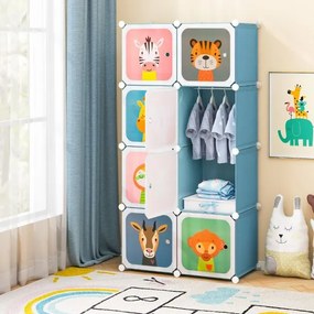 Armário infantil portátil para bebés 75 x 37 x 145 cm Plastico com 8 cubos e secção para pendurar roupas azul