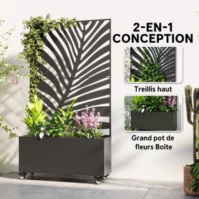 Floreira com treliça, floreira 90 x 30 x 160 cm, com proteção contra olhares curiosos e rodas bloqueáveis, metal, preta