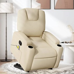 vidaXL Poltrona elevatória de massagens tecido cor creme
