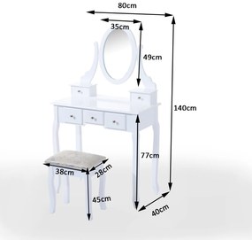 Toucador de Maquilhagem com Banquinho - Cor: Branco - MDF e Madeira Maciça - 80 x 40 x 140 cm