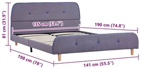 Estrutura de cama sem colchão 135x190 cm tecido cinzento-claro