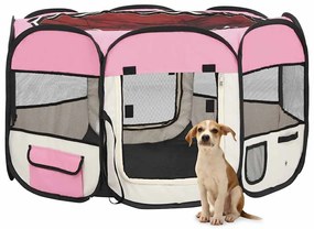 Parque dobrável p/ cão c/ saco de transporte 110x110x58cm rosa