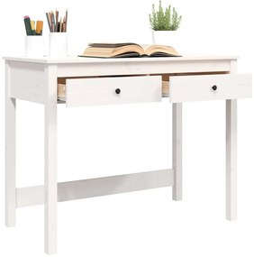 Secretária com 2 Gavetas - Branco - 100x50x78 cm - Pinho Maciço