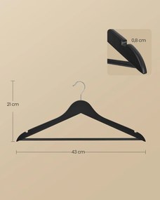 Conjunto de 20 cabides de madeira com ganchos giratórios de 360°, Pretos