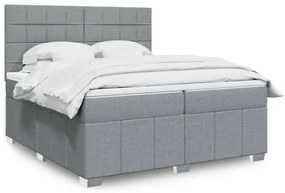 Cama com molas/colchão 200x200 cm tecido cinza-claro