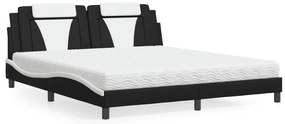 Cama com colchão 180x200 cm couro artificial preto e branco