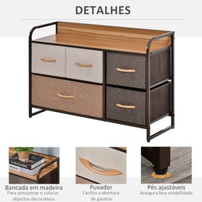 Cómoda com 5 Gavetas de Tecido Amovíveis e Dobráveis Base Elevada Armá